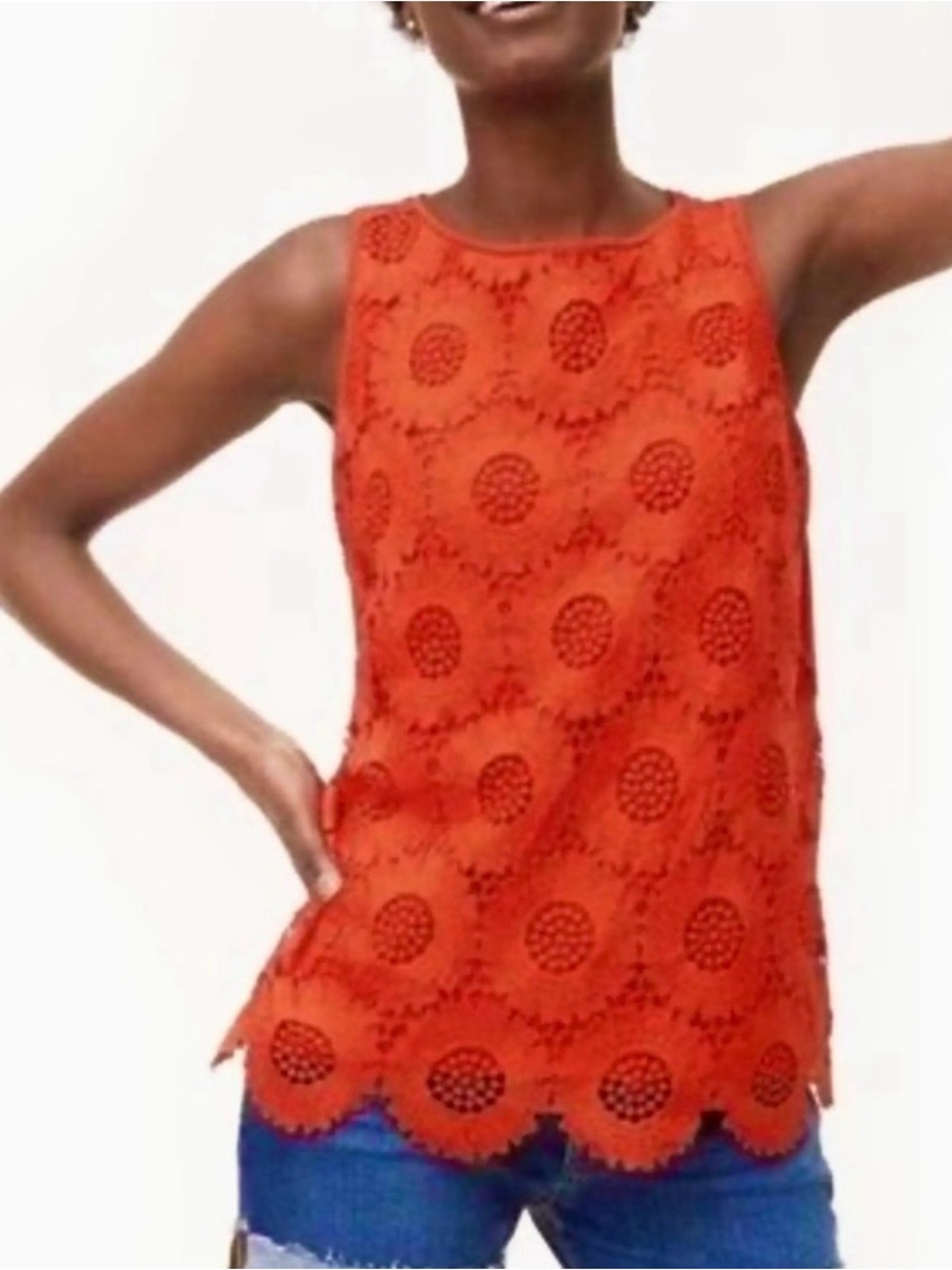 LOFT Orange Daisy Eyelet Lace Sleeveless Cotton Top Women’s Size XXL